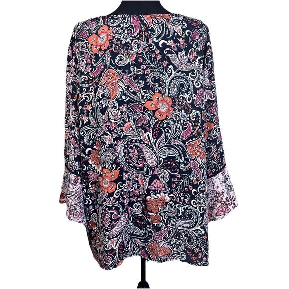 J Jill Popover Blouse Womens Size 2X Floral Multicolor V Neck Bell Sleeve Top - Picture 2 of 8